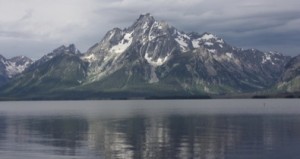 One peak from the Grand Tetons seen from across Jackson Lake.